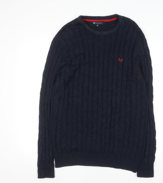 Crew Clothing Company Men's Blue Cable-Knit Cotton Acrylic Jumper M