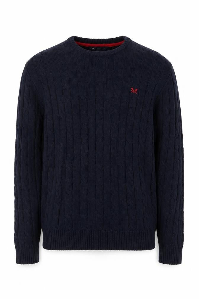 Crew Clothing Company Men's Blue Cable-Knit Cotton Acrylic Jumper M