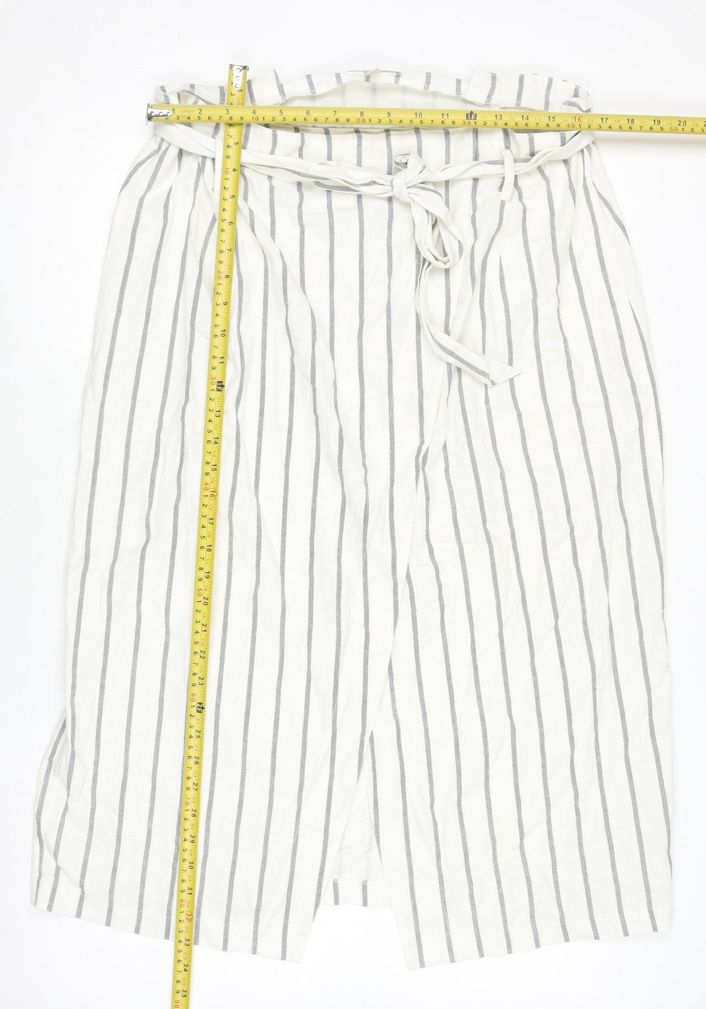 ASOS Women’s White Striped Linen Wrap Midi Skirt Size 18