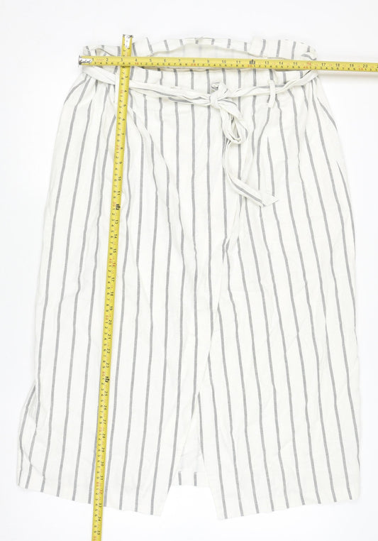 ASOS Women’s White Striped Linen Wrap Midi Skirt Size 18