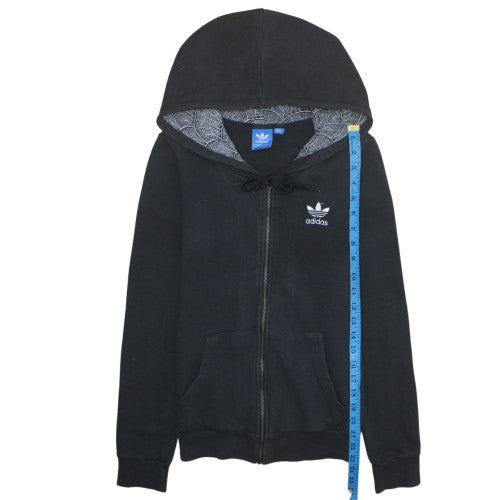 Adidas Womens Black Full Zip Hoodie Size 8 Cotton Blend Hooded Sweatshirt