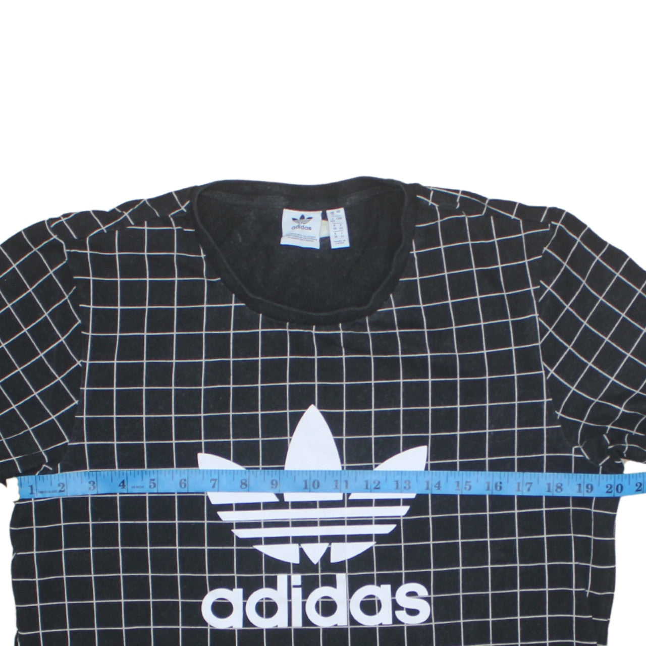 Adidas Womens Black Check Logo T-Shirt Size M Cotton Crew Neck