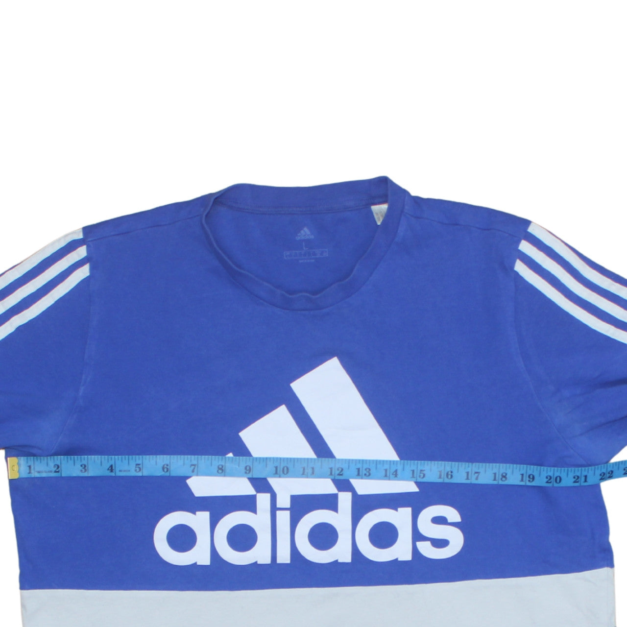 Adidas Men's Blue Colourblock Logo Sports T-Shirt Size L