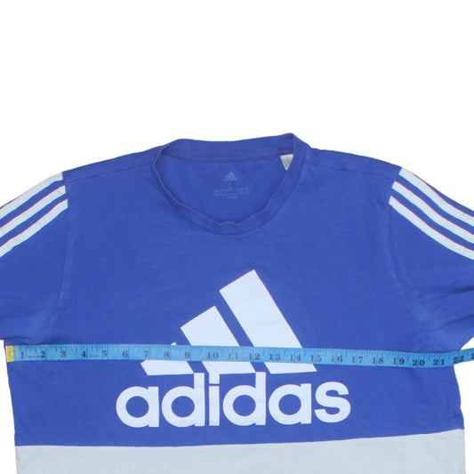 Adidas Men's Blue Colourblock Logo Sports T-Shirt Size L