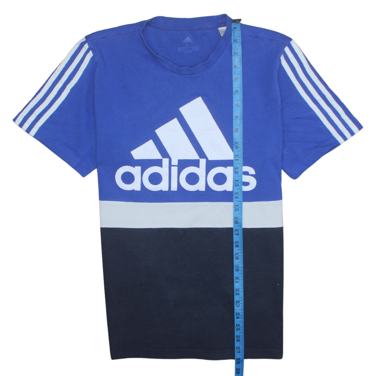 Adidas Men's Blue Colourblock Logo Sports T-Shirt Size L