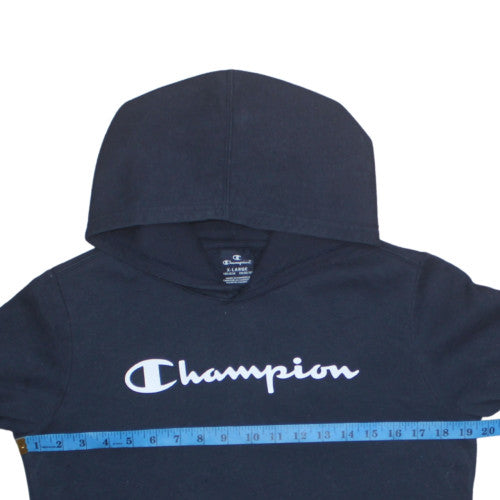 Champion Teens Black XL Pullover Hoodie with Logo Graphic Print