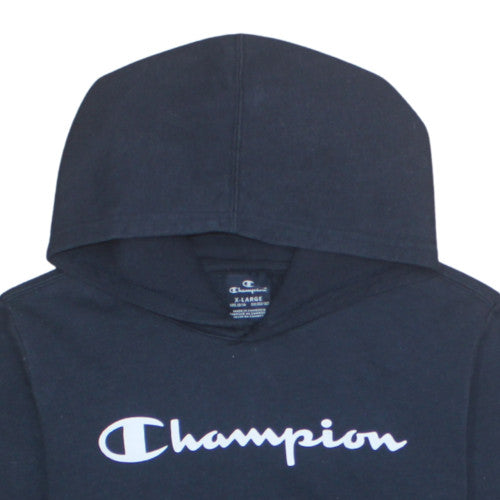 Champion Teens Black XL Pullover Hoodie with Logo Graphic Print