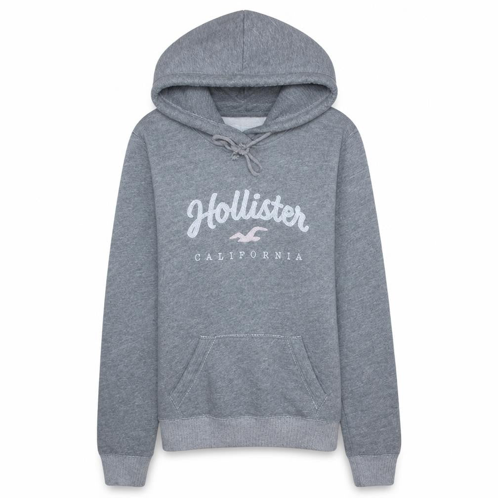 Hollister Womens Grey XS Pullover Hoodie with Logo Print