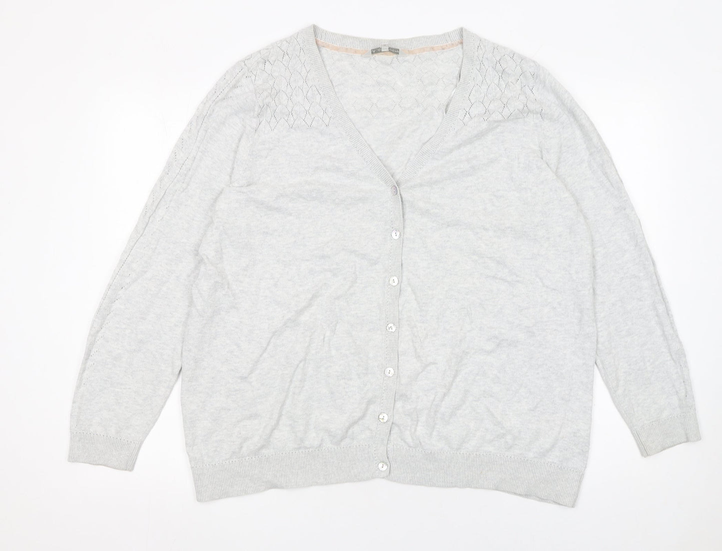 RJR John Rocha Women's Grey Cotton Button Front V-Neck Cardigan Size 22