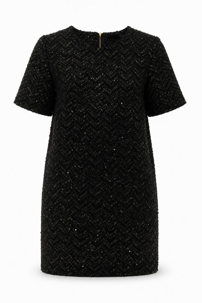 Oasis Women’s Black Sequin Short Sleeve Shift Dress Size 10