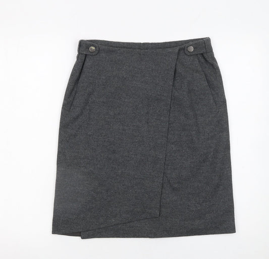 Nicola Farhi Womens Grey Wool Wrap Knee Length Skirt UK 8
