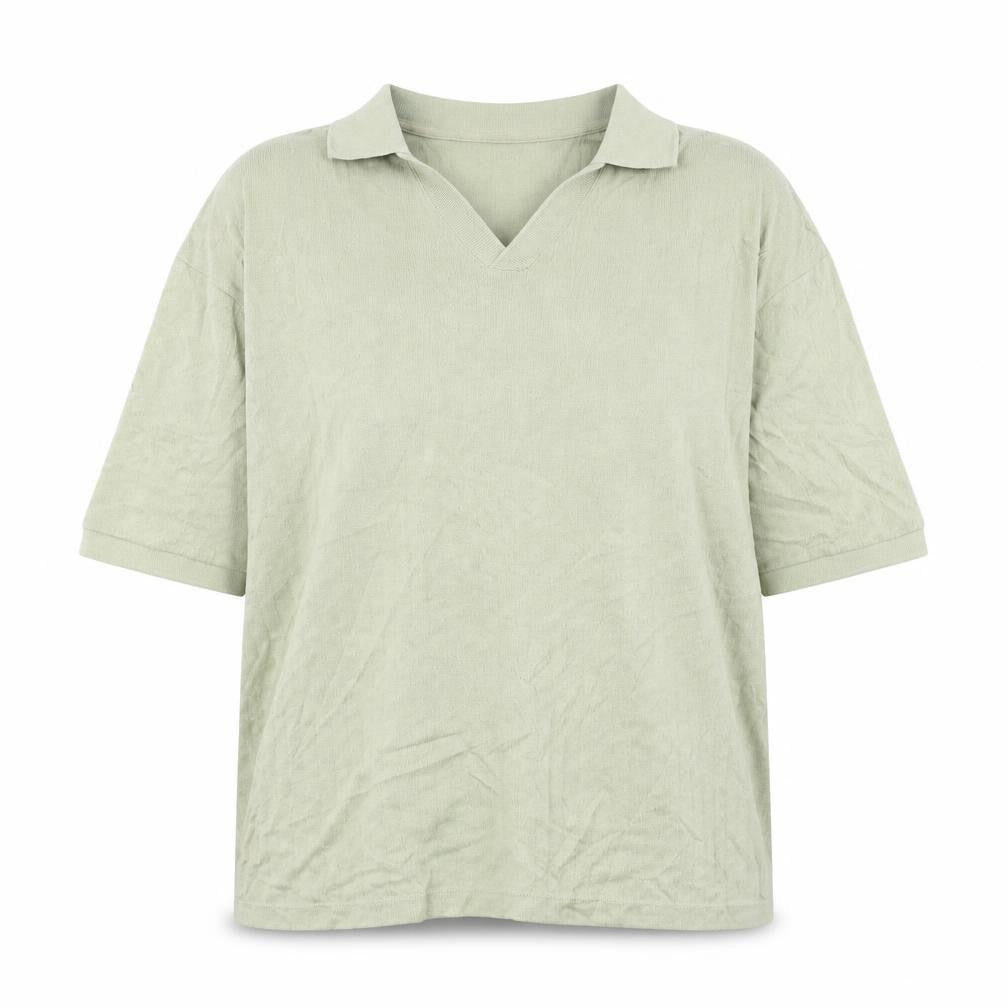 Zara Womens Green Lyocell Cotton Polo Shirt Size L Short Sleeve