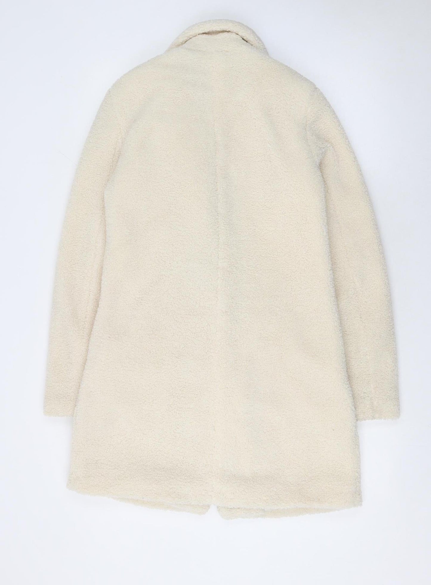 Vila Women Ivory Mid-Length Buttoned Teddy Coat Size 6
