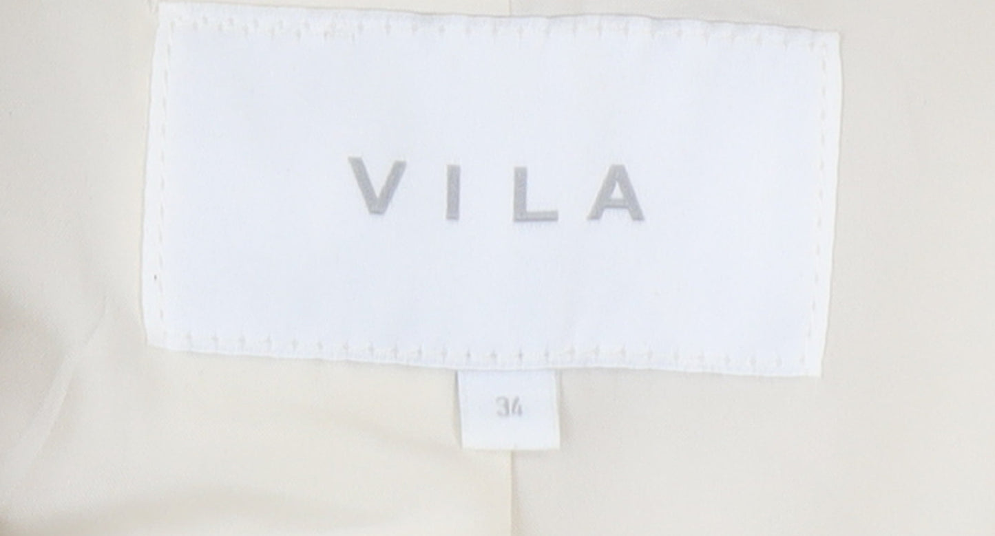 Vila Women Ivory Mid-Length Buttoned Teddy Coat Size 6