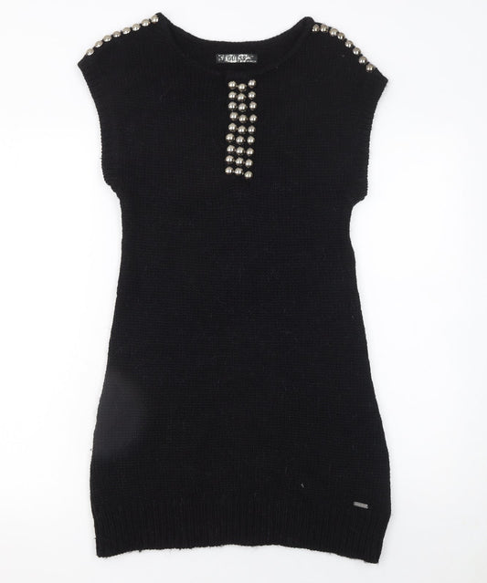 Guess Women Black Sleeveless Beaded Knit Sweater Dress Size S