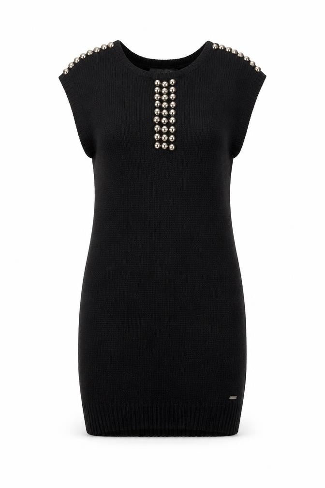 Guess Women Black Sleeveless Beaded Knit Sweater Dress Size S