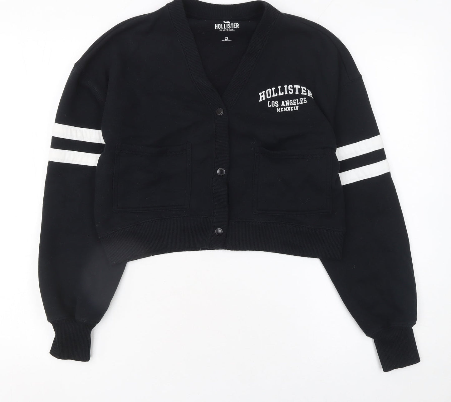 Hollister Women's Black XS Cropped Varsity Jacket