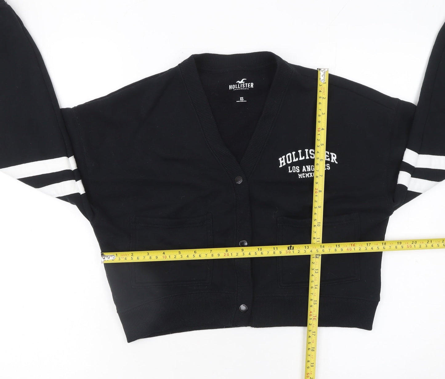 Hollister Women's Black XS Cropped Varsity Jacket