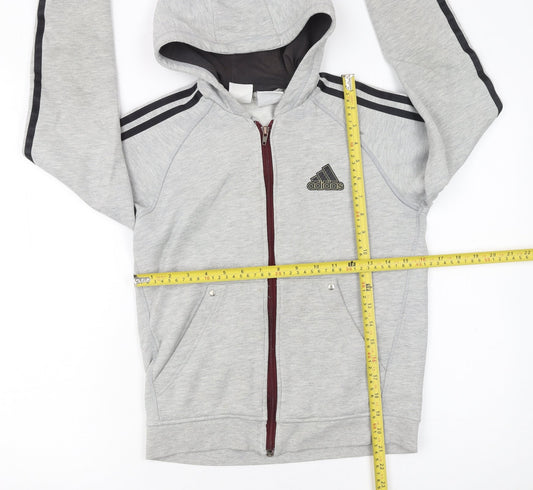 Adidas Boys Grey Full Zip Hoodie 11-12 Years Sports Casual Fleece