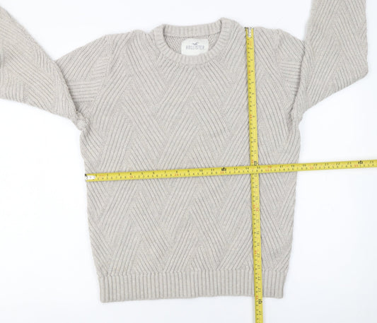 Hollister Men’s Beige Knit Crew Neck Pullover Jumper Size M