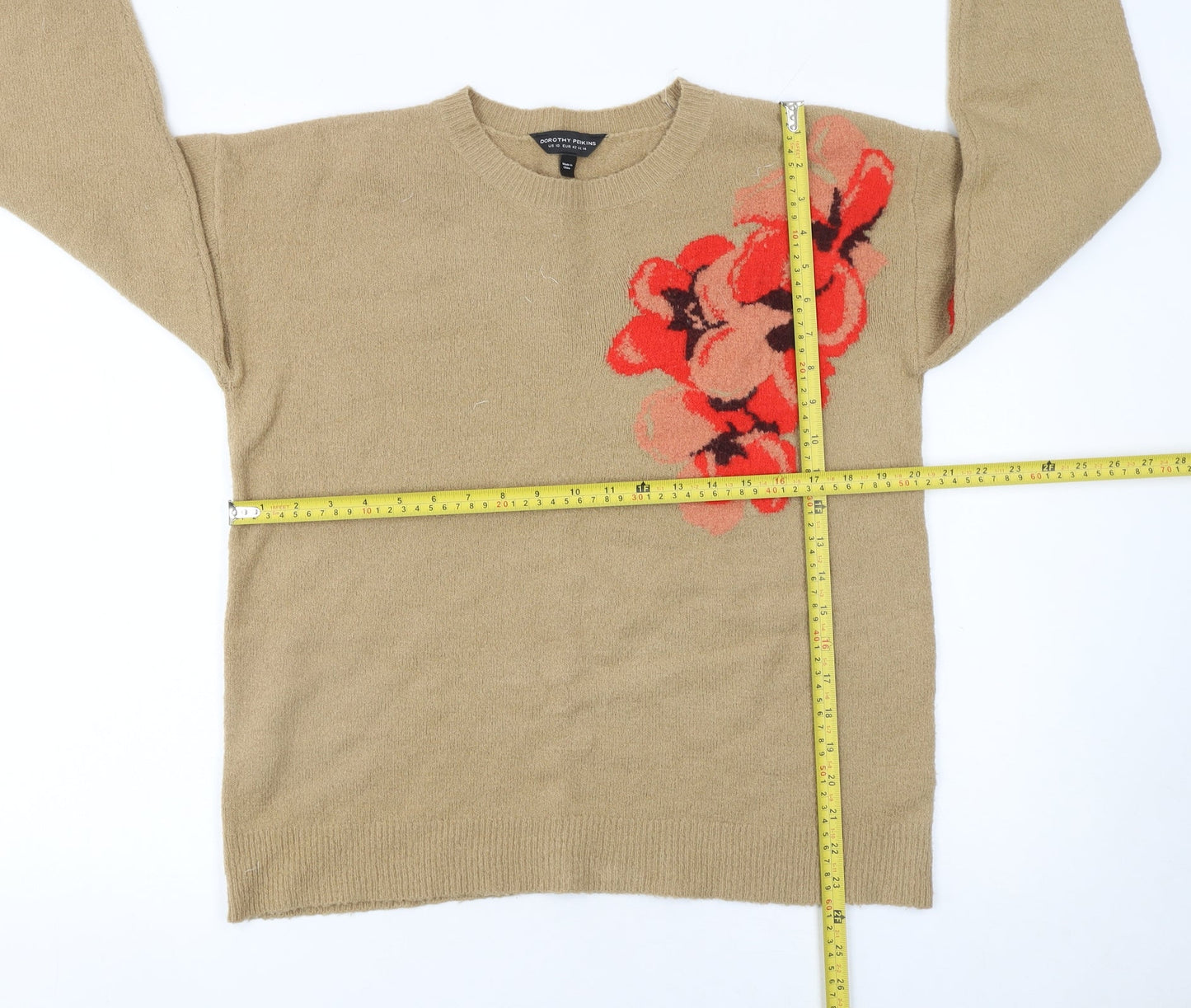 Dorothy Perkins Women Beige Floral Pullover Jumper UK 14