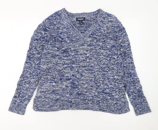 Lands' End Women's Blue V-Neck Cotton Knit Jumper Size M