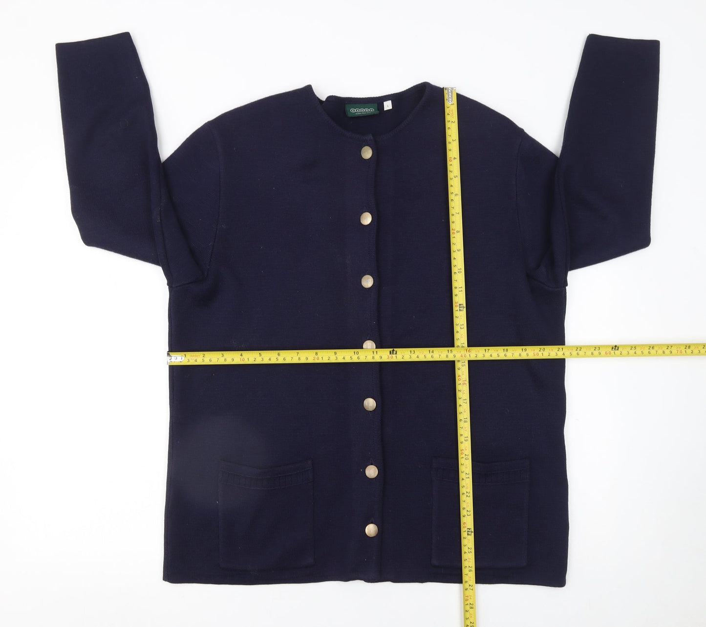 Canda Women’s Blue Cardigan L Knit Button Front Crew Neck Wool Blend