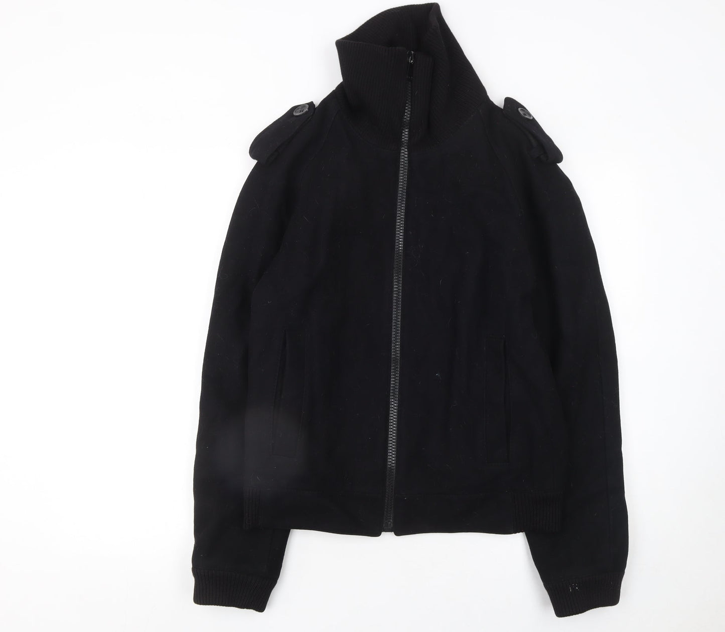 Zara Man Black Wool Bomber Jacket Mens L Regular Fit Full Zip