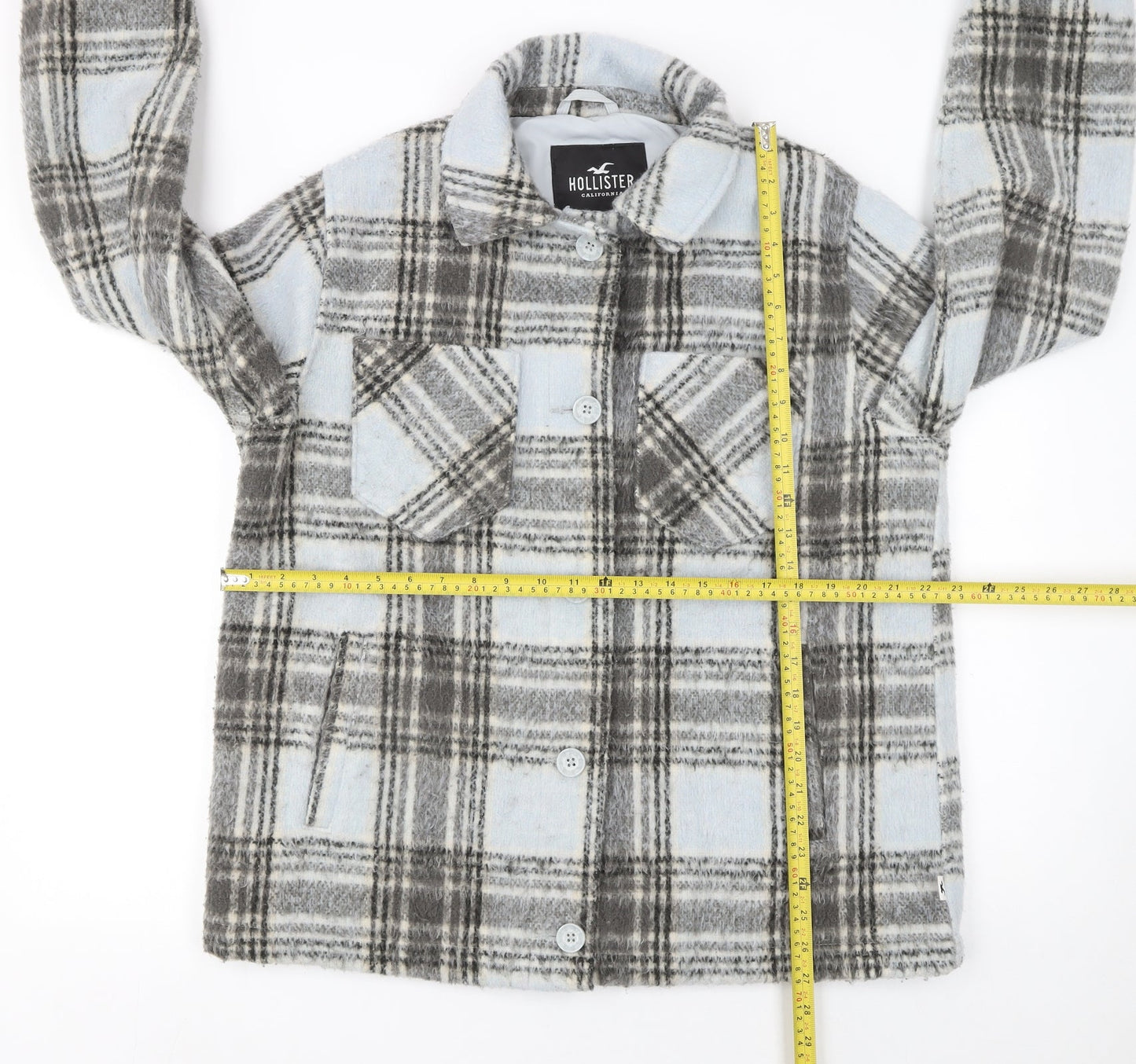 Hollister Men's Grey Plaid Flannel Shacket Jacket M Regular Fit