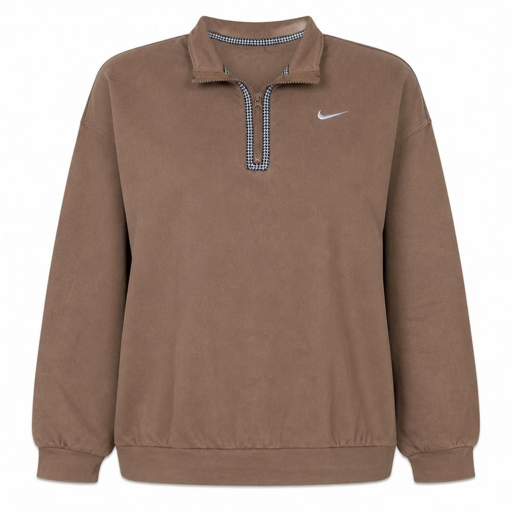 Nike Women Brown 1/4 Zip Sweatshirt XL Relaxed Fit Pullover Logo