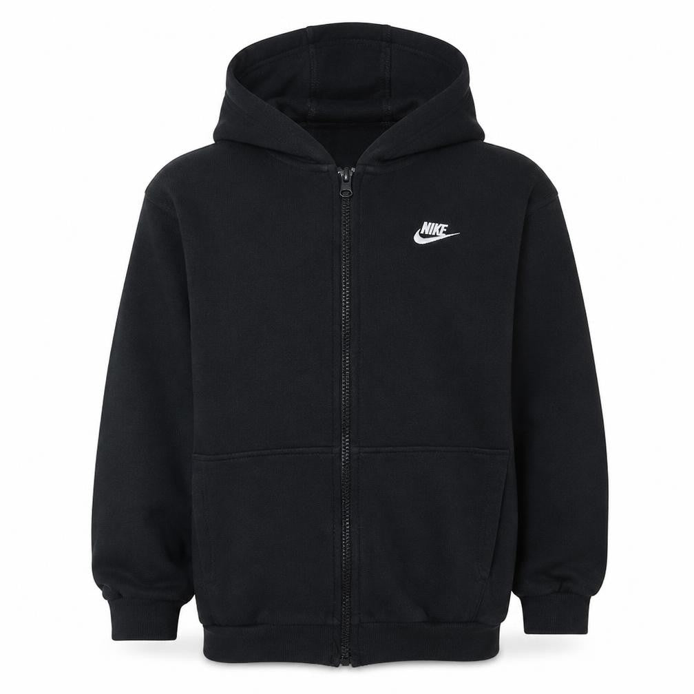 Front view of Nike boys’ black full zip hoodie fleece sweatshirt 8-9 years