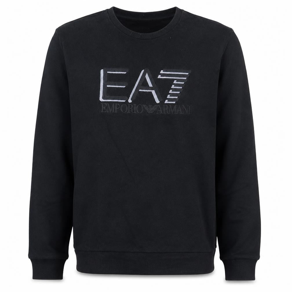 Front view of Emporio Armani Men’s Black Crew Neck Logo Sweatshirt, size M