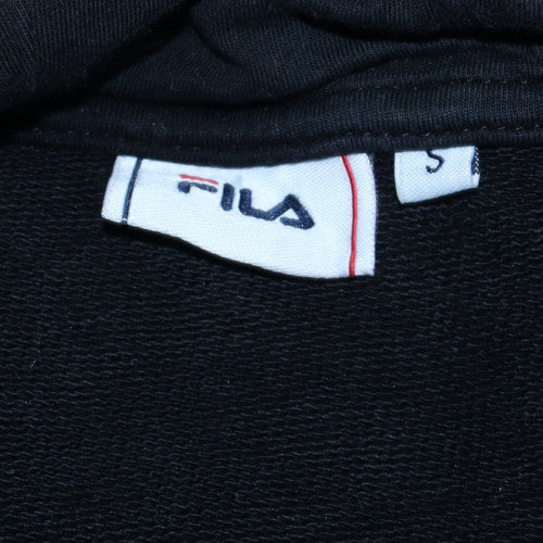 Fila Men's Black Small Pullover Hoodie with Logo Tape Trim