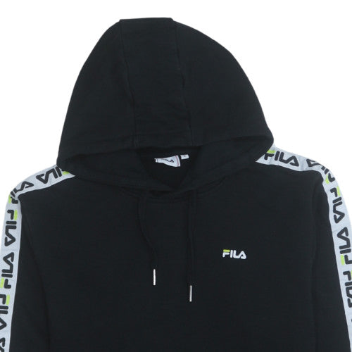 Fila Men's Black Small Pullover Hoodie with Logo Tape Trim