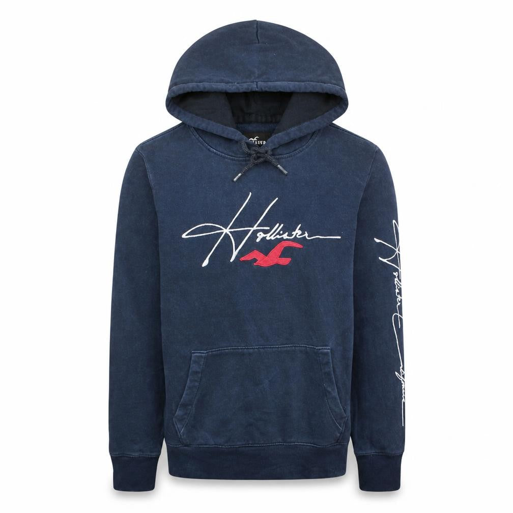 Hollister Men's Blue Pullover Hoodie M Logo Fleece Sweatshirt