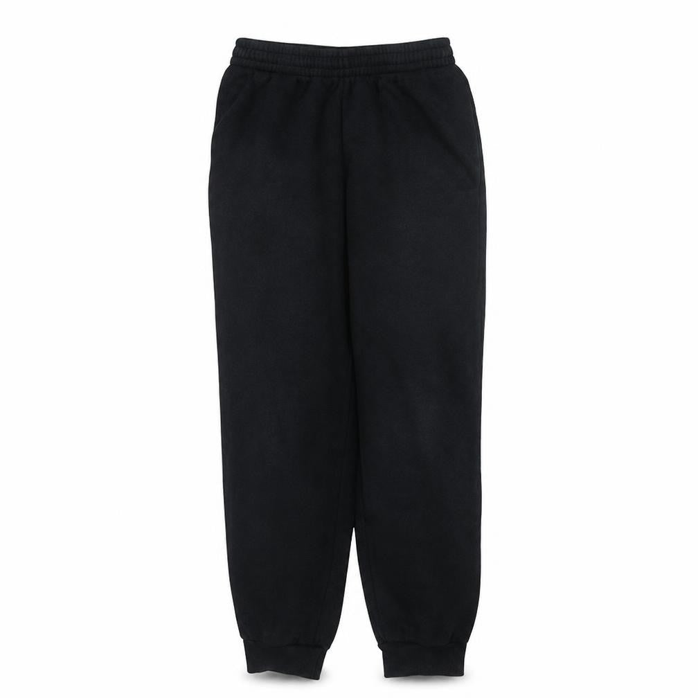 Front view of Adidas boys’ black fleece jogger trousers 14 years sports activewear
