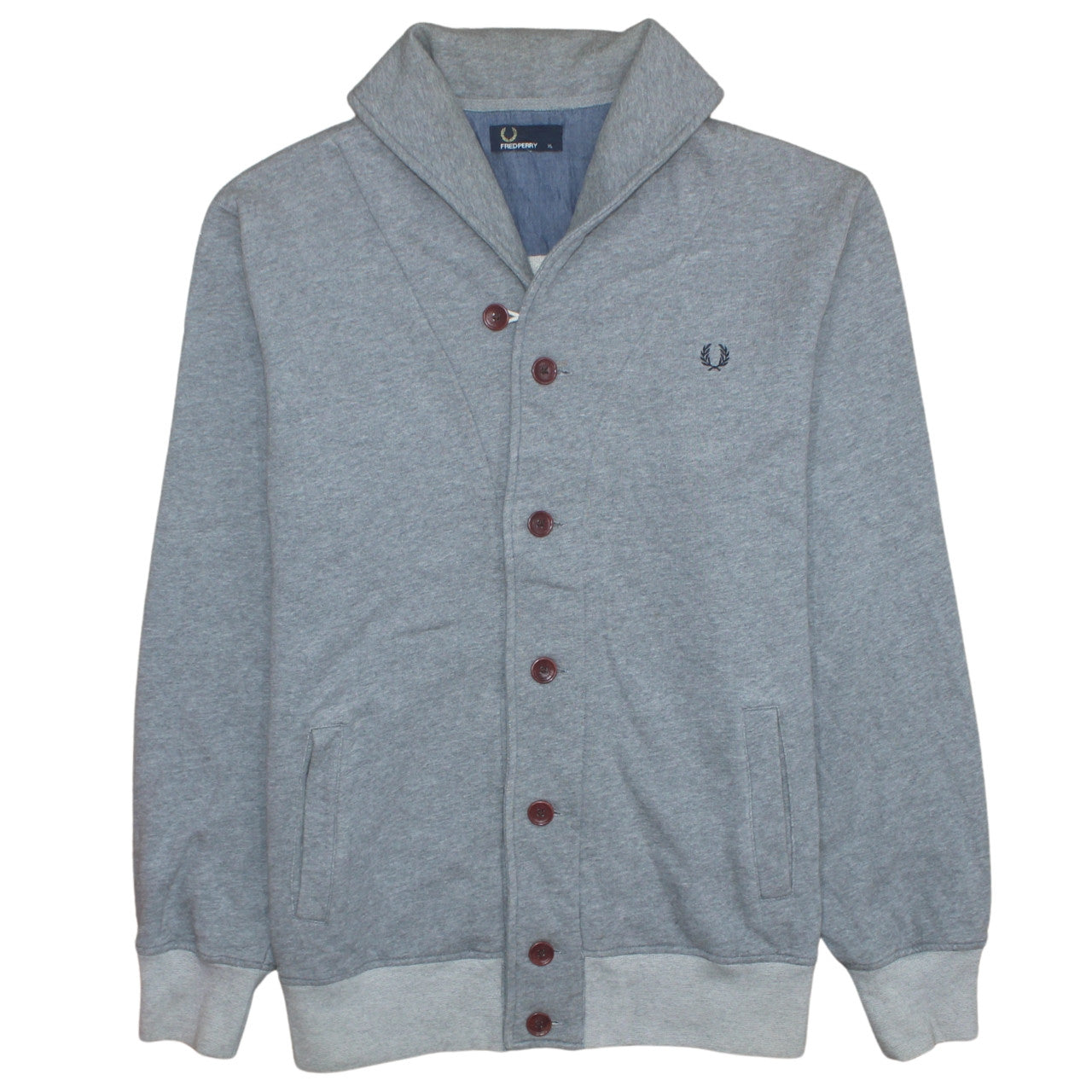 Fred Perry Men's Grey XL Cardigan Sweatshirt Button Up Cotton Blend