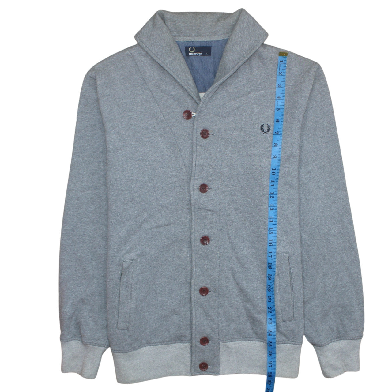 Fred Perry Men's Grey XL Cardigan Sweatshirt Button Up Cotton Blend