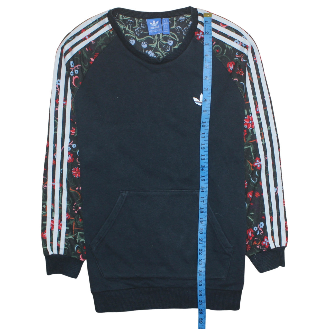 Adidas Women Black Floral Sleeve Pullover Sweatshirt UK 14