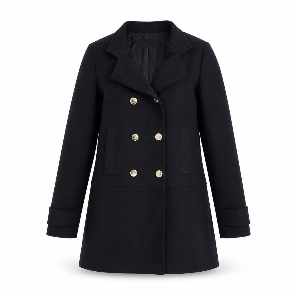 Zara Women's Black XS Mid-Length Pea Coat Classic Buttoned Style