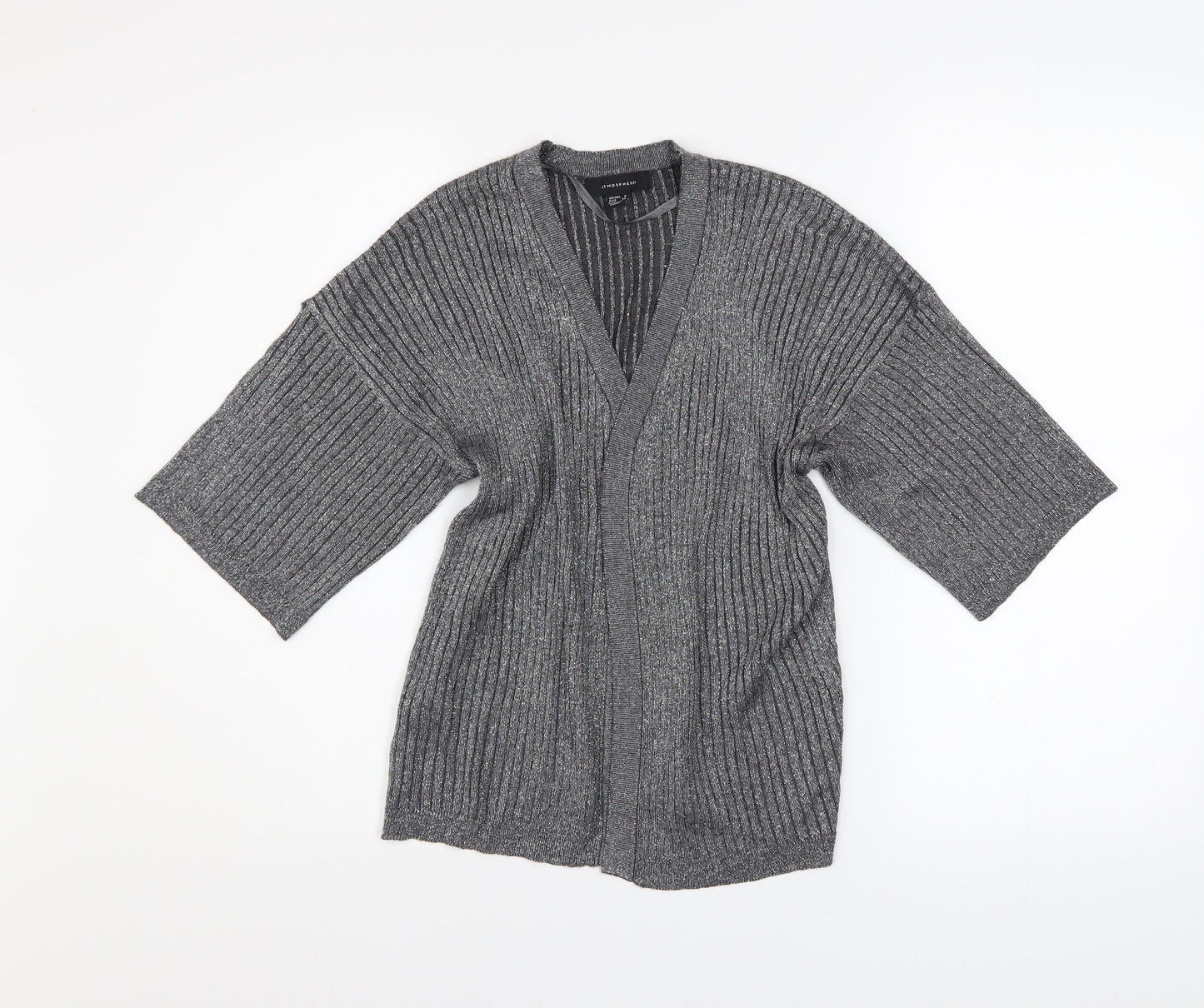 Atmosphere Women Grey Ribbed Open Knit Cardigan Size 6