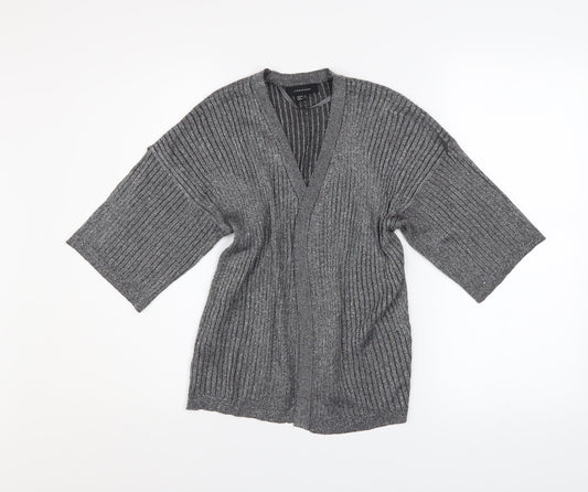 Atmosphere Women Grey Ribbed Open Knit Cardigan Size 6