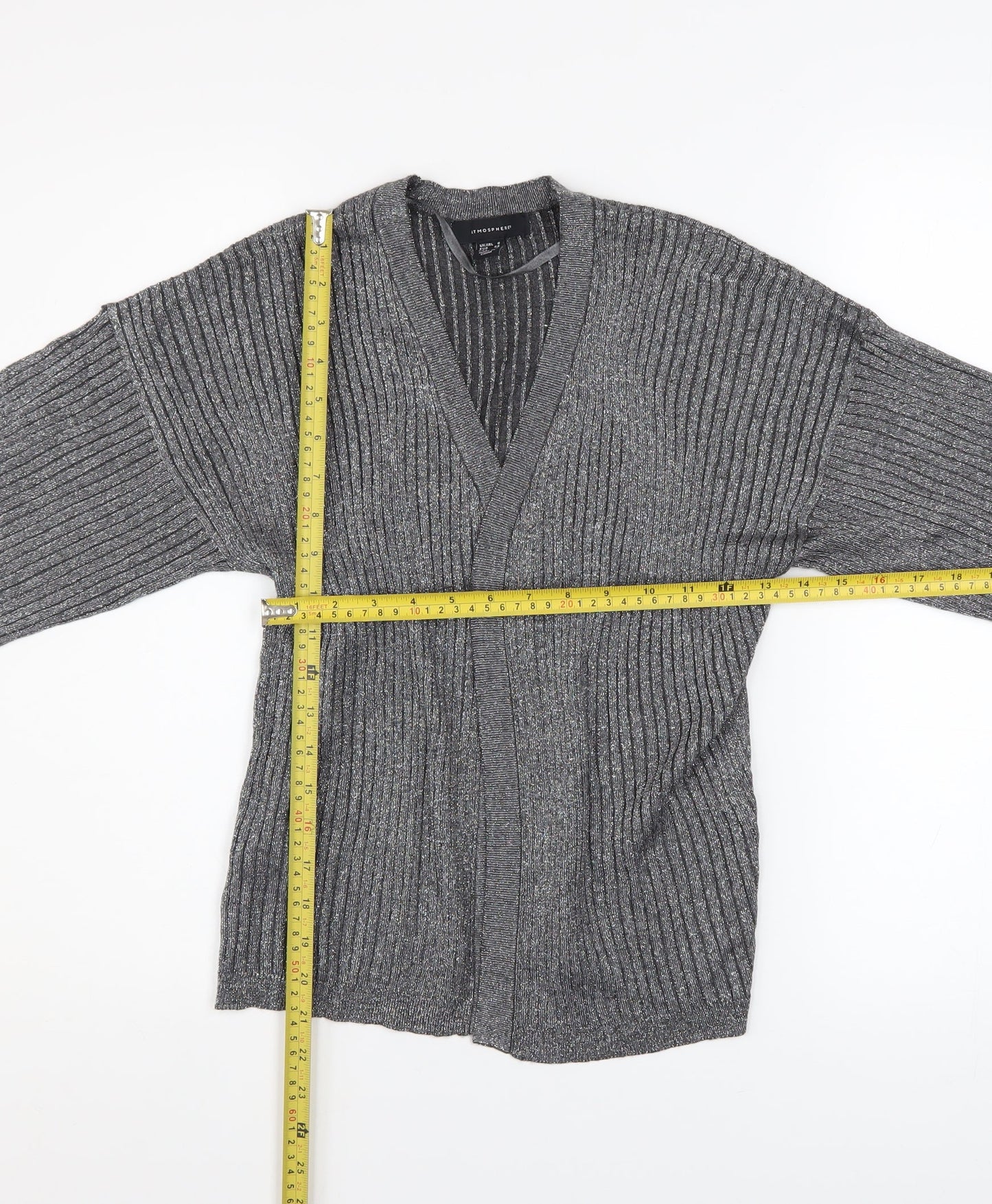 Atmosphere Women Grey Ribbed Open Knit Cardigan Size 6