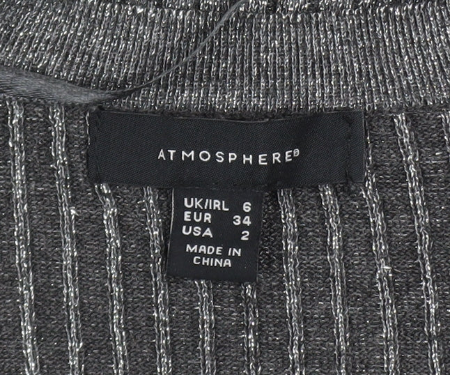 Atmosphere Women Grey Ribbed Open Knit Cardigan Size 6