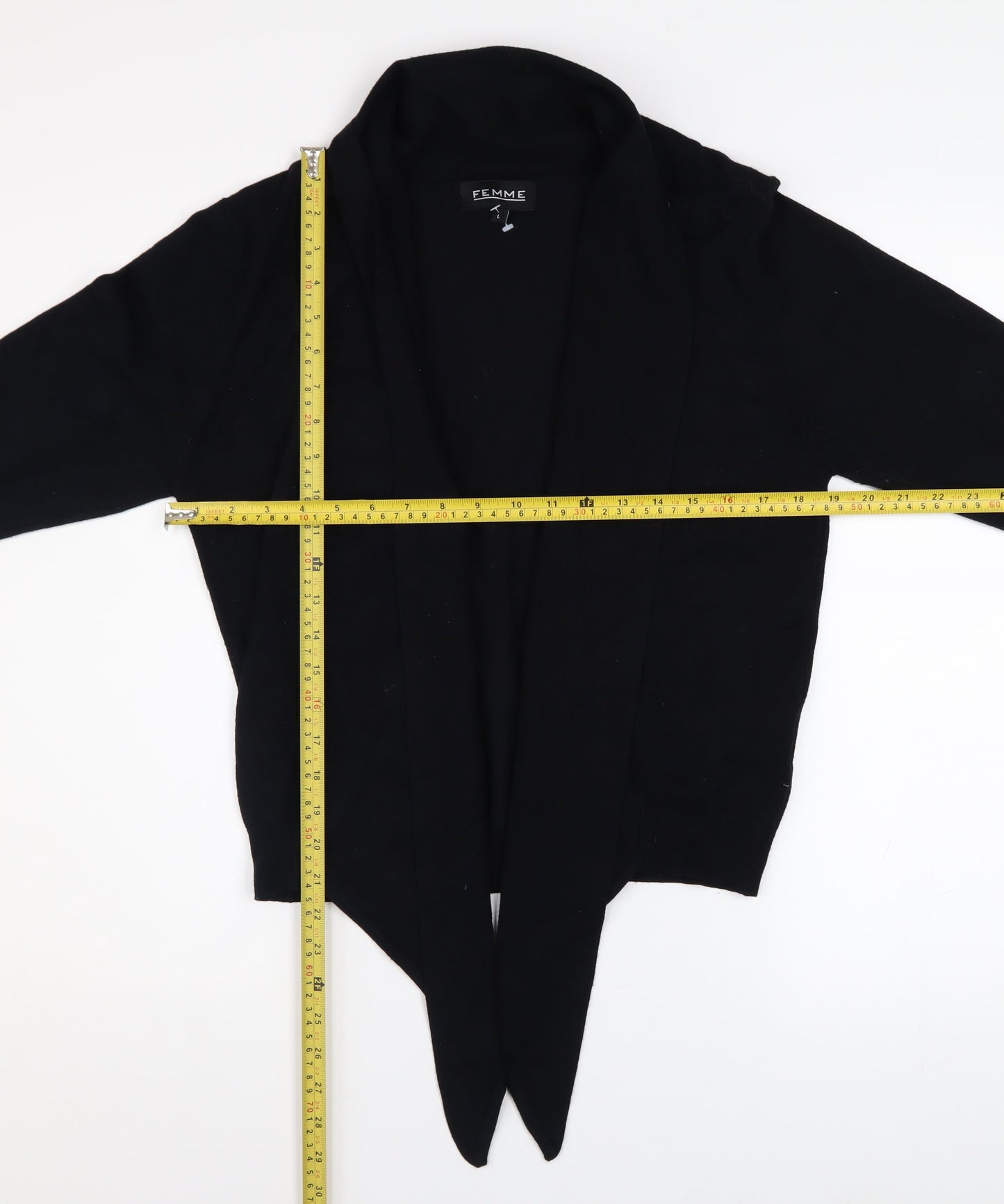 Femme Women's Black L Open Front Knit Cardigan Jumper