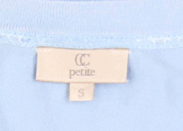 CC Petite Women's Blue Bow Scoop Neck 3/4 Sleeve Pullover Jumper Size S