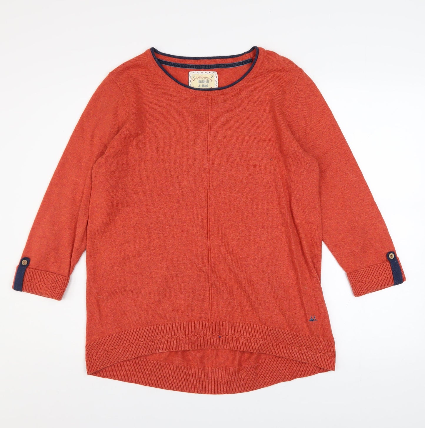 Mantaray Women’s Orange 3/4 Sleeve Crew Neck Pullover Jumper Size 14