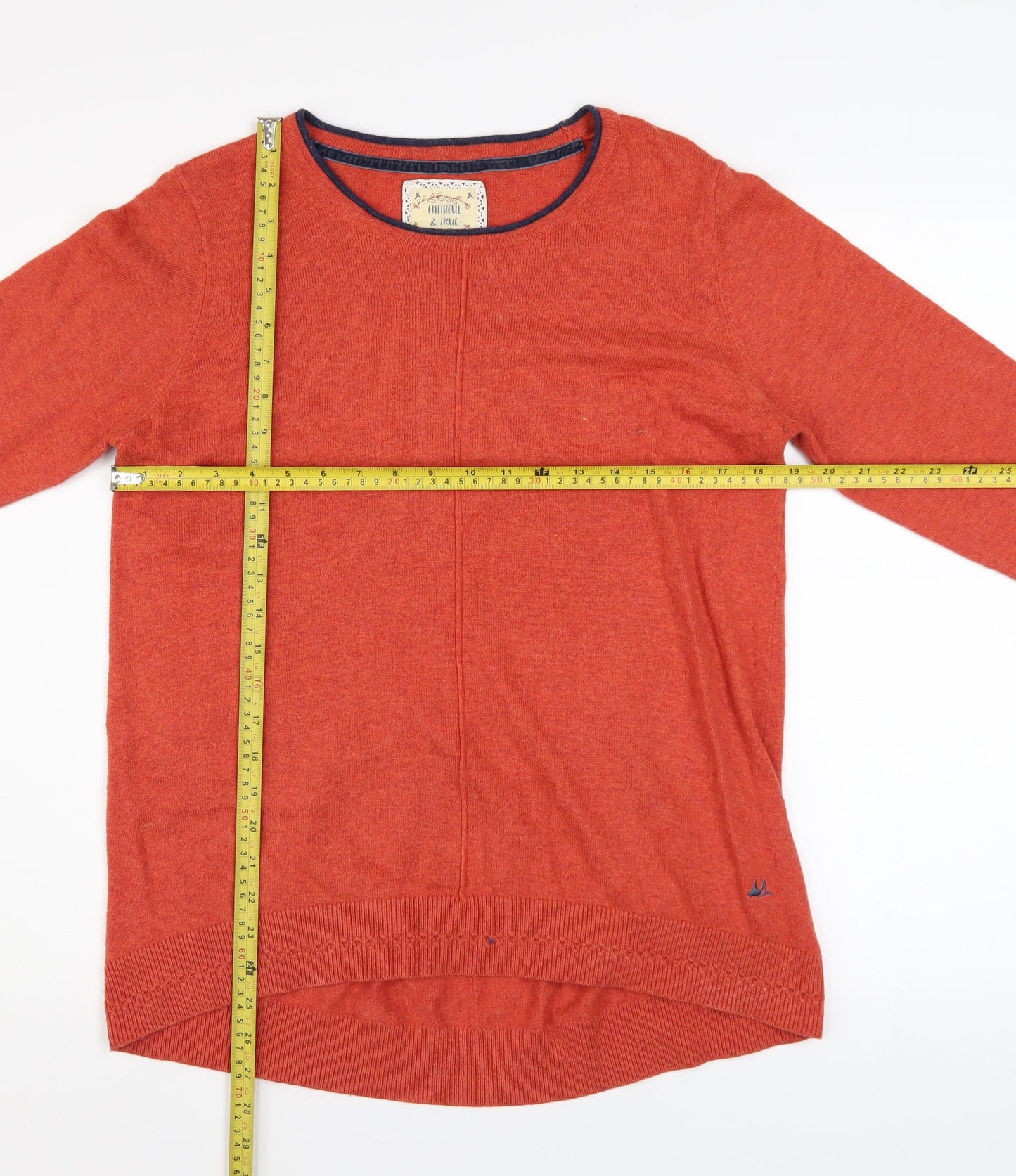 Mantaray Women’s Orange 3/4 Sleeve Crew Neck Pullover Jumper Size 14