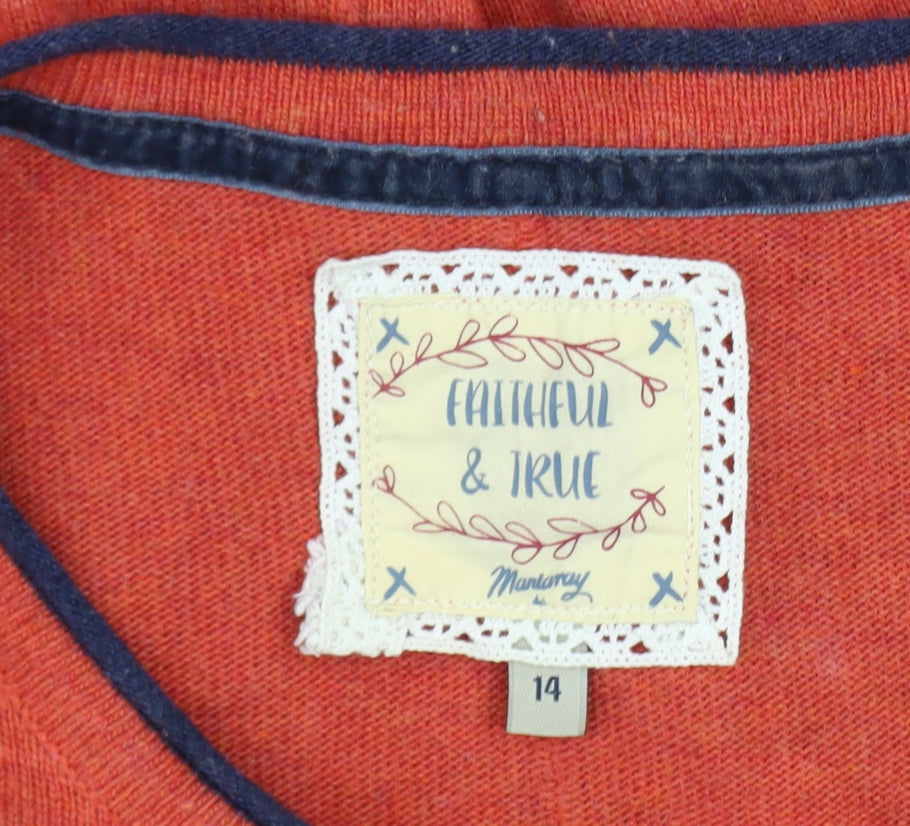 Mantaray Women’s Orange 3/4 Sleeve Crew Neck Pullover Jumper Size 14