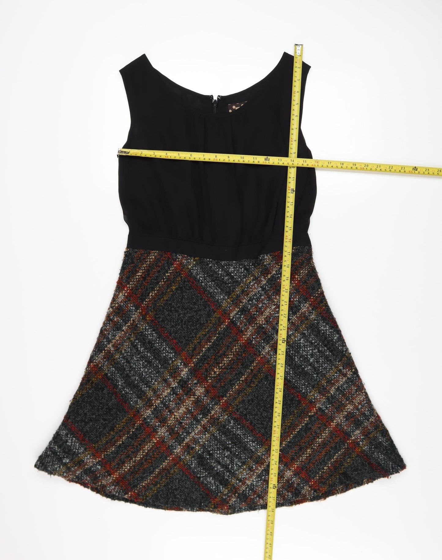 Next Womens Black Check A-Line Sleeveless Dress Size 14
